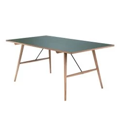Houe HEKLA Esstisch 168x95cm Beine: Eiche Massiv Geölt Und Dunkelgrüne Linoleumplatte Und Geölte Eichenkante