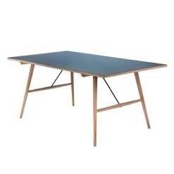 Houe HEKLA Esstisch 208x95cm Beine: Eiche Massiv Geölt Und Rauchblaue Linoleumplatte Und Geölte Eichenkante