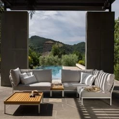 Houe LEVEL 2 Cozy Ecke, Links Kissen: Indigo. Gestell: Dark Grey -Gartenmöbel Store level2 set white ash houe 5202 143