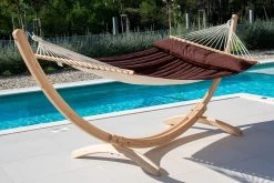 Familien-Stabhängematte American-Hammock Cofea-Robusta Mit Holzgestell Aus FSC-Lärche Ares-Arc -Gartenmöbel Store lola brasil hangematten gestell ares arc 6a