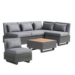 Lola Lounge Set, 5-teilig Alu Graphite Pulverbeschichtet Inkl. Tuva Dark Grey Kissen