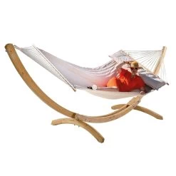 Hängematten Set Holzgestell Mit American Hammock Lifestyle COFEA CREMA Mit Kissen Und Wetterfest