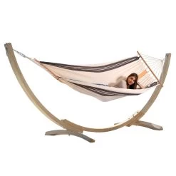 Lola Hängemattenset Brasil Okeanos Mit Stab-Hängematte Cappuccino Wetterfest