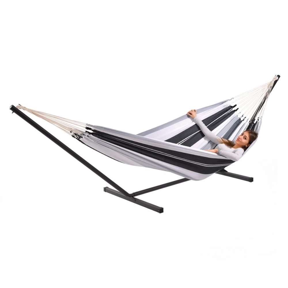 Doppel-Hängematte Jamaica Negro Elegance Mit Metall Hängemattengestell Fortaleza 3 Doppel-Hängematte Jamaica Negro Elegance Mit Metall Hängemattengestell Fortaleza