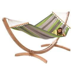 Hängematten-Set Ares Arc Lärche Naturbelassen Mit Stabhängematte XL Santiago Taupe Oliva