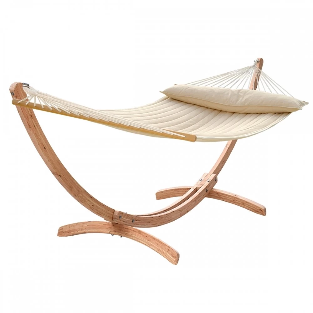 Familien-Stabhängematte American-Hammock Cofea-Crema Mit Holzgestell Aus FSC-Lärche Ares-Arc 3 Familien-Stabhängematte American-Hammock Cofea-Crema Mit Holzgestell Aus FSC-Lärche Ares-Arc