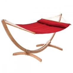 Familien-Stabhängematte American-Hammock Fuego-Red Mit Holzgestell Aus FSC-Lärche Ares-Arc