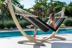 Einzel-Stabhängematte Cancun Anthrazit Baumwolle -Gartenmöbel Store lola stabhaengematte cancun anthrazit 53420 8