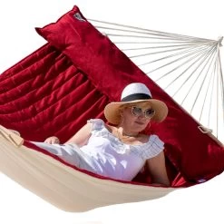 Lola Luxus Stab Hängematte Gefüttert American Hammock Lifestyle, FUEGO RED Mit Kissen Wetterfest