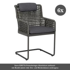 6x Stern GRETA Freischwinger Aluminium Anthrazit Mit Kordel Platin Inkl. Sitz- Und Rückenkissen Seidengrau