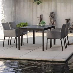 Stern 4x Sessel Artus Seidenschwarz Und Alu Schwarz Tischgestell 160x90 Mit Platte Dekor Dark Marble