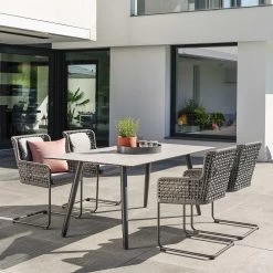 Stern 4x Freischwinger Greta Seidengrau Mit Tisch 180x100 Interno Anthrazit Platte Zement Hell