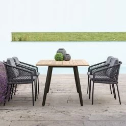 Stern 4x Sessel Odea Seidenschwarz Und Tisch 180x100 Interno Tischplatte Teak