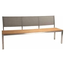 Stern Bank 3-Sitzer Viona Edelstahl Mit Teakbelattung FSC®-zertifiziert/Rücken Starr Text. Leinen Grau