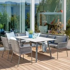 Stern Dining Set Greta Ecke Und 2x Sessel Kordel Platin Mit Stern Tisch 180x100 Anthrazit Dekor Zement Hell