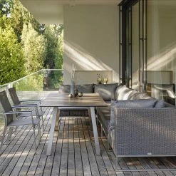 Stern Fontana Geflecht Basaltgrau Rückenkissen Seidengrau Und Stapelsessel Cardiff Edelstahl Textilenbezug Silbergrau Mit Tisch INTERNO 180x100x75 Dekor Smoky