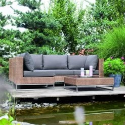 Stern Fontana Geflecht Zimt Lounge Komplettset Gestell Edelstahl/ Geflecht