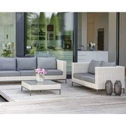 Stern Fontana Korpus 2-Sitzer Sofa Geflecht Vintage Weiß Inkl. Sitz- Und Rückenkissen Seidengrau 100% Polyacryl Mit Reißverschluss -Gartenmöbel Store stern fontana korpus 2er sofa geflecht vintage weiss 418501 05