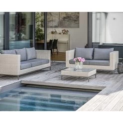 Stern Fontana Korpus 2-Sitzer Sofa Geflecht Vintage Weiß Inkl. Sitz- Und Rückenkissen Seidengrau 100% Polyacryl Mit Reißverschluss -Gartenmöbel Store stern fontana korpus 2er sofa geflecht vintage weiss 418501 06