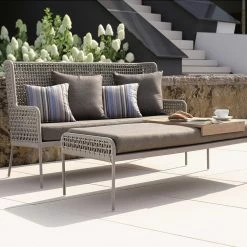 Stern Lounge-Sofa Greta Aluminium Champagner Mit Kordel Ecru/Kissen 100% Polyacryl Dessin Rehbraun -Gartenmöbel Store stern greta lounge sofa 416594 5l