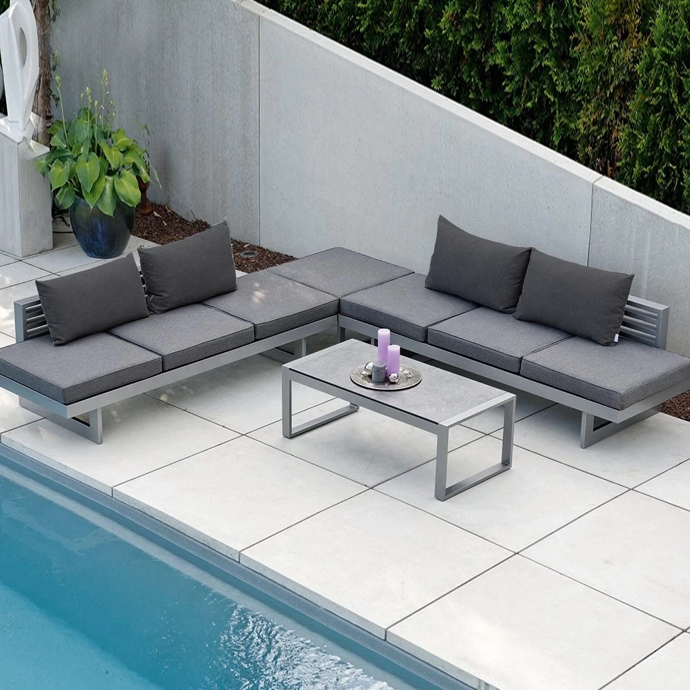 STERN Komplettset 2x NEW HOLLY Bank/Liege Alu Graphit, 1x Beistelltisch ALLROUND Und 4x NEW HOLLY Rückenkissen Schiefergrau 3 STERN Komplettset 2x NEW HOLLY Bank/Liege Alu Graphit, 1x Beistelltisch ALLROUND Und 4x NEW HOLLY Rückenkissen Schiefergrau