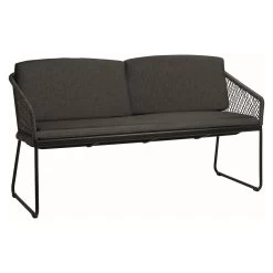 Stern Kufenbank 2-Sitzer Odea Aluminium Schwarz Matt Kordel Pepper/Kissen 100% Polyacryl Seidenschwarz