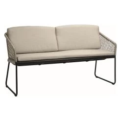 Stern Kufenbank 2-Sitzer Odea Aluminium Schwarz Matt Kordel Salt/Kissen 100% Polyacryl Cream