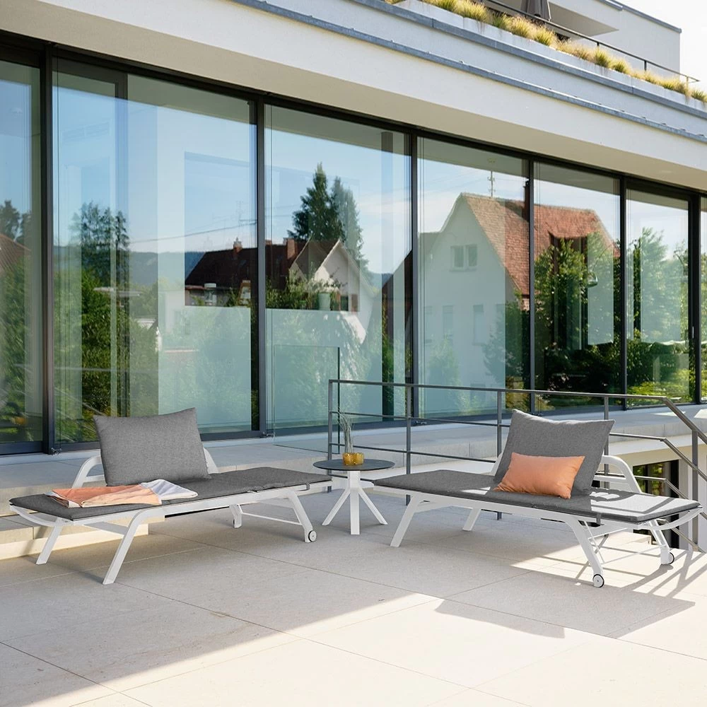 Stern Liege/Bank Novi Aluminium Weiß/Textilen Silber/Kissen 100% Polyacryl Seidengrau 4 Stern Liege/Bank Novi Aluminium Weiß/Textilen Silber/Kissen 100% Polyacryl Seidengrau – Bild 2