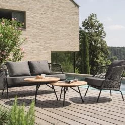 Stern Lounge Set Odea Seidenschwarz 2-Sitzer Mit Lounge-Sessel Und Zwei Beistelltische