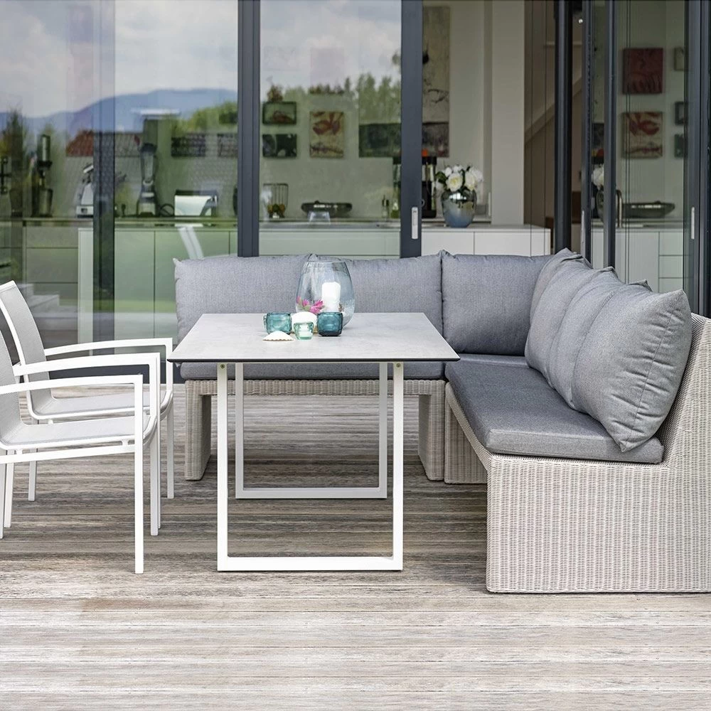 Stern Bank Noel 3-Sitzer Geflecht Vintage Weiß Mit Kissen 100% Polyacryl Dessin Seidengrau 5 Stern Bank Noel 3-Sitzer Geflecht Vintage Weiß Mit Kissen 100% Polyacryl Dessin Seidengrau – Bild 3