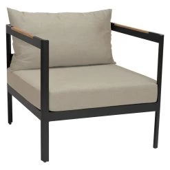 Stern Sessel Viggo Aluminium Schwarz Matt Textilen Leinen Grau Kissen 100% Polyacryl Cream