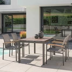 Stern 4x Stapelsessel Lucy Mit Aluminium Tischgestell Graphit Platte Dekor Smoky 160x90 -Gartenmöbel Store stern set 4x stapelsessel lucy mit graphit gestell dekor ferro 44620 1