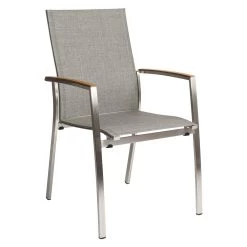 Stern Stapelsessel Mika Edelstahl/Bezug Textilen Leinen Grau/Teakarmlehnen FSC®-zertifiziert