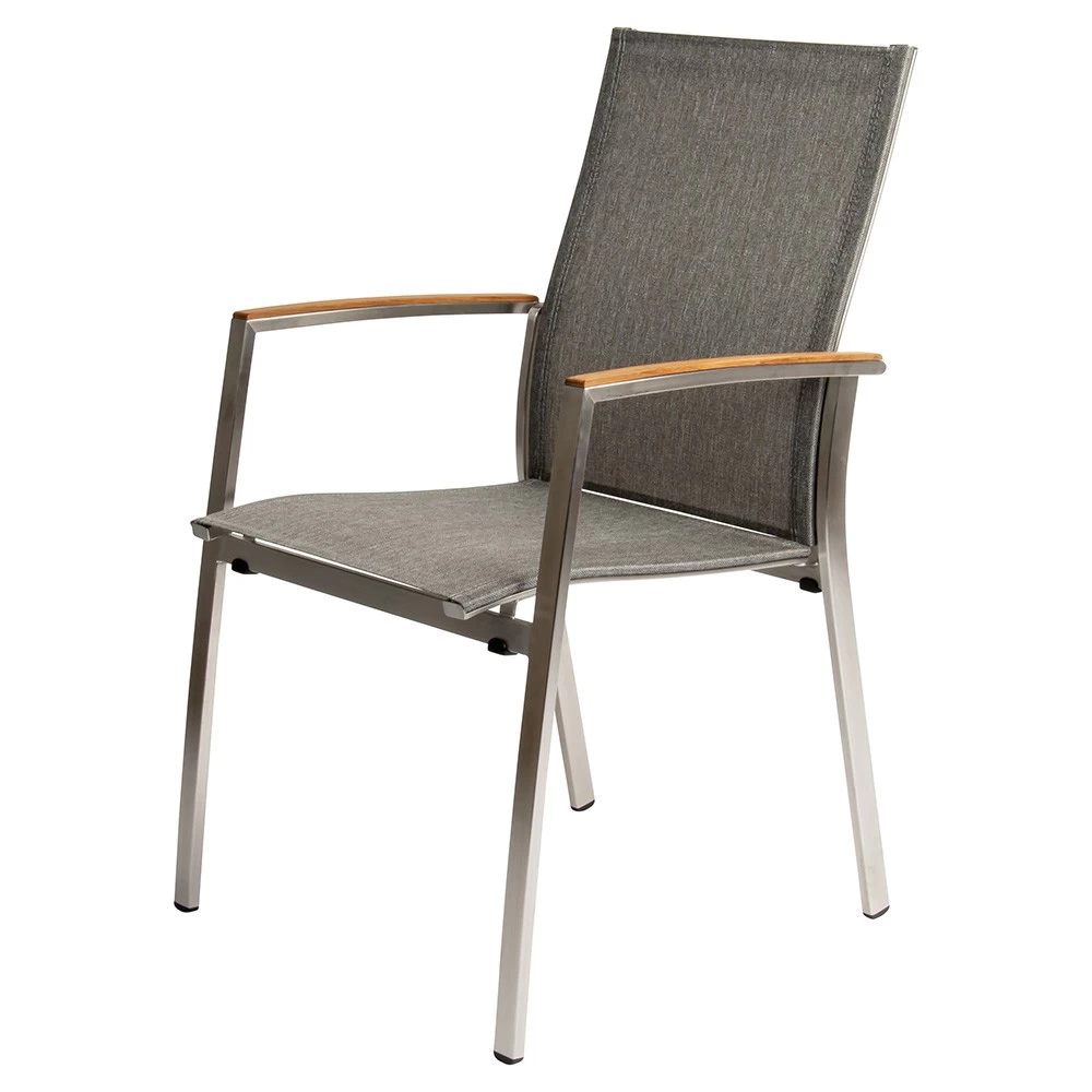 Stern Stapelsessel Mika Edelstahl/Bezug Textilen Leinen Grau/Teakarmlehnen FSC®-zertifiziert 5 Stern Stapelsessel Mika Edelstahl/Bezug Textilen Leinen Grau/Teakarmlehnen FSC®-zertifiziert – Bild 3
