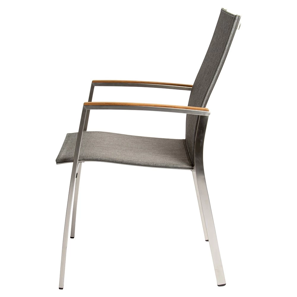 Stern Stapelsessel Mika Edelstahl/Bezug Textilen Leinen Grau/Teakarmlehnen FSC®-zertifiziert 6 Stern Stapelsessel Mika Edelstahl/Bezug Textilen Leinen Grau/Teakarmlehnen FSC®-zertifiziert – Bild 4