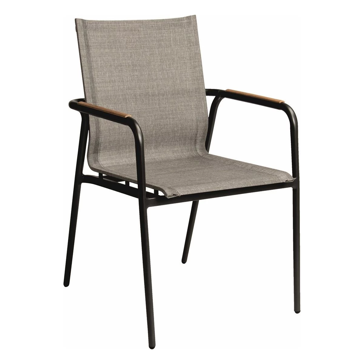 Stern Stapelsessel Vento Aluminium Schwarz Matt Textilen Leinen Grau/Teakarmlehnen 3 Stern Stapelsessel Vento Aluminium Schwarz Matt Textilen Leinen Grau/Teakarmlehnen