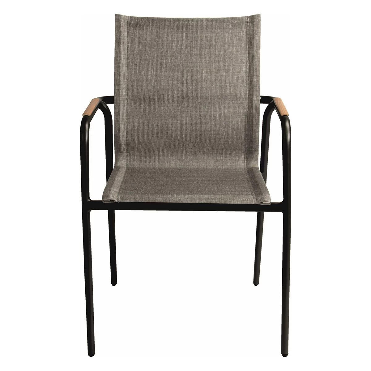 Stern Stapelsessel Vento Aluminium Schwarz Matt Textilen Leinen Grau/Teakarmlehnen 4 Stern Stapelsessel Vento Aluminium Schwarz Matt Textilen Leinen Grau/Teakarmlehnen – Bild 2