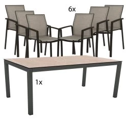 Stern 6x Stapelsessel Kari Textilen Leinen Grau Mit Stern Tischgestell Alu Anthrazit 200x100 Tischplatte Dekor Cream Marble