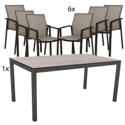 Stern 6x Stapelsessel Kari Textilen Leinen Grau Mit Stern Tischgestell Alu Anthrazit 200x100 Tischplatte Dekor Stone Light