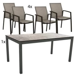 Stern 4x Stapelsessel Kari Textilen Leinen Grau Mit Stern Tischgestell Alu Anthrazit 160x90 Tischplatte Dekor Vintage Stone