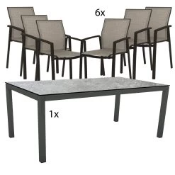 Stern 6x Stapelsessel Kari Textilen Leinen Grau Mit Stern Tischgestell Alu Anthrazit 200x100 Tischplatte Dekor Vintage Stone