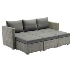 ZEBRA Jack Lounge COMFORT Geflecht SLATE Komplettset 5-teilig Mit Kissen In Dark Grey
