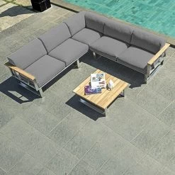 ZEBRA Belvedere Lounge Komplettset Bestehend Aus 3-Sitzer Und 2-Sitzer Sofa (Armlehne Rechts) Und Einem Kaffeetisch Tuva Medium Grey Edelstahl Inkl. Schutzhülle