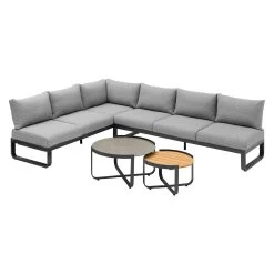 Zebra Fly Lounge 2x 3-Sitzer Olefin-Kissen Mixed-Grey Mit Lounge Hocker Und Lounge 2er Tisch-Set