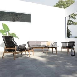 Zebra Pollux Loungeset Und Lounge Casual Sessel Teak/Rope Teak/Brown Brushed Mit Lounge Hexa Kaffeetisch