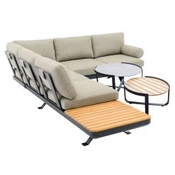 Zebra Sky Lounge Set Camden Grey Mit Fly Lounge 2er Tisch-Set Platte Glas/Keramik Grau